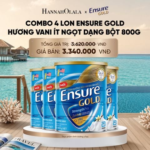  COMBO 4 LON ENSURE GOLD HƯƠNG VANI ÍT NGỌT DẠNG BỘT 800G DEAL 0:_ D1827 