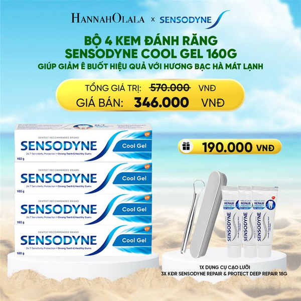  BỘ 4 KEM ĐÁNH RĂNG SENSODYNE COOL GEL 160G GIÚP GIẢM Ê BUỐT HIỆU QUẢ VỚI HƯƠNG BẠC HÀ MÁT LẠNH 