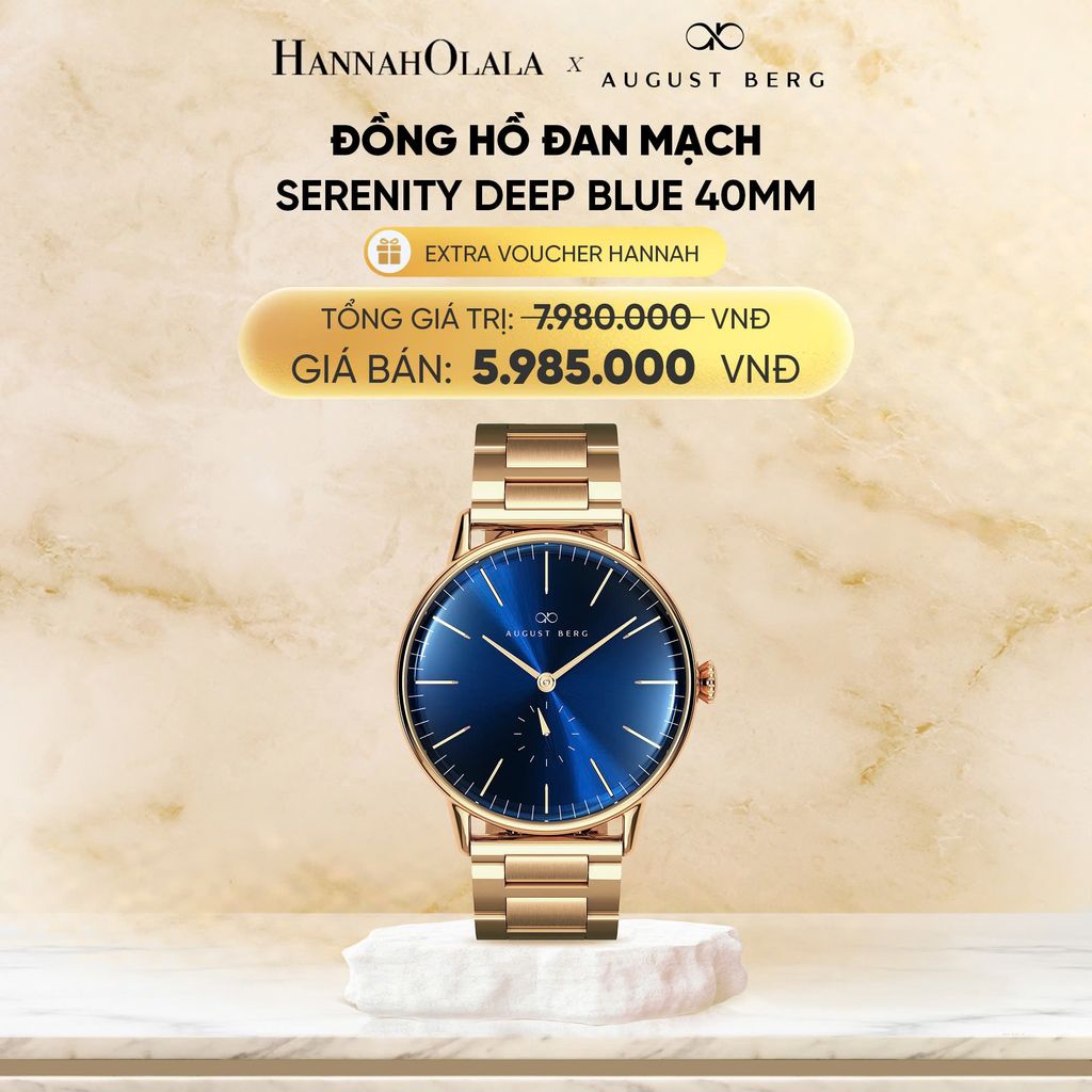  DEAL 10: ĐỒNG HỒ ĐAN MẠCH AUGUST BERG - MẶT SERENITY DEEP BLUE 40 MM - DÂY LINK 