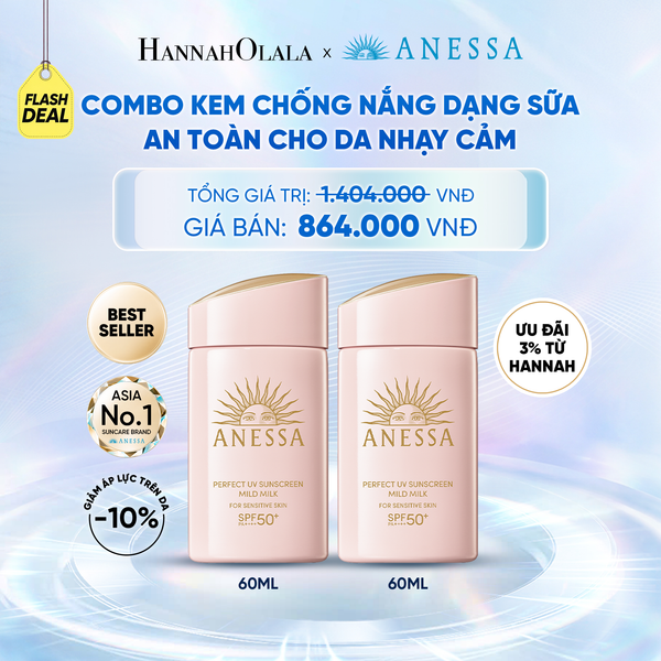  [FLASHSALE] COMBO SỮA CHỐNG NẮNG DƯỠNG DA DỊU NHẸ AN TOÀN CHO DA NHẠY CẢM VÀ TRẺ EM ANESSA MILD MILK SPF50+ PA++++ 60MLX2 - DEAL 10 - C13 