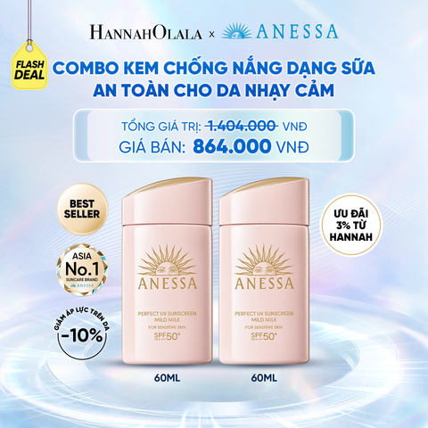  [FLASHSALE] COMBO SỮA CHỐNG NẮNG DƯỠNG DA DỊU NHẸ AN TOÀN CHO DA NHẠY CẢM VÀ TRẺ EM ANESSA MILD MILK SPF50+ PA++++ 60MLX2 - DEAL 10 - C13 