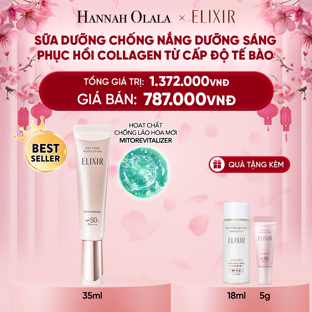  DEAL 10: [THẾ HỆ MỚI] SỮA CHỐNG NẮNG DƯỠNG SÁNG PHỤC HỒI COLLAGEN TỪ CẤP ĐỘ TẾ BÀO ELIXIR DAY CARE REVOLUTION SPF50+ 35ML 