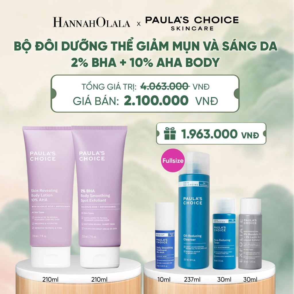  [COMBO] BỘ ĐÔI DƯỠNG THỂ PAULA’S CHOICE GIẢM MỤN VÀ SÁNG DA 2% BHA BODY SMOOTHING SPOT EXFOLIANT 210ML + 10% AHA BRIGHTENING BODY LOTION - DEAL 20 - A1592 