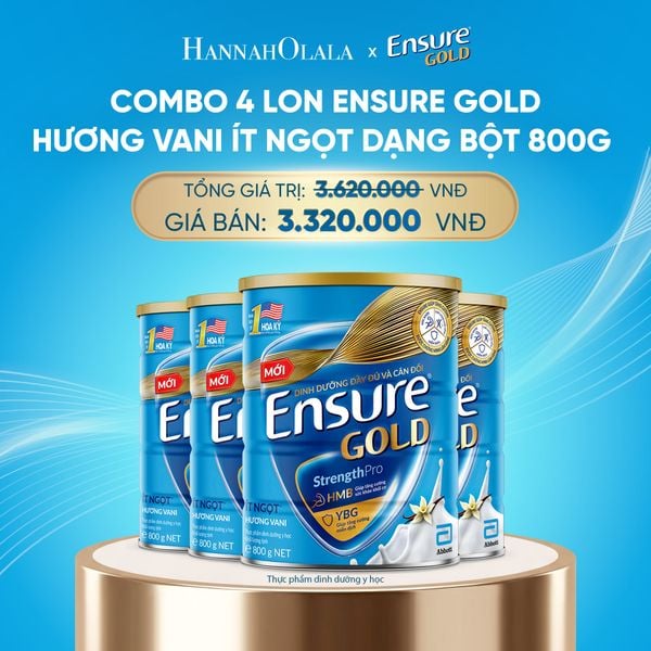  DEAL10: COMBO 4 LON ENSURE GOLD HƯƠNG VANI ÍT NGỌT DẠNG BỘT 800G 