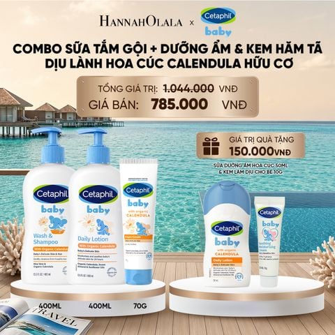  DEAL 10: BỘ SỮA TẮM GỘI 400ML + SỮA DƯỠNG ẨM 400ML + KEM CHỐNG HĂM TÃ 70G CETAPHIL BABY WITH ORGANIC CALENDULA_ A1926_ D661 