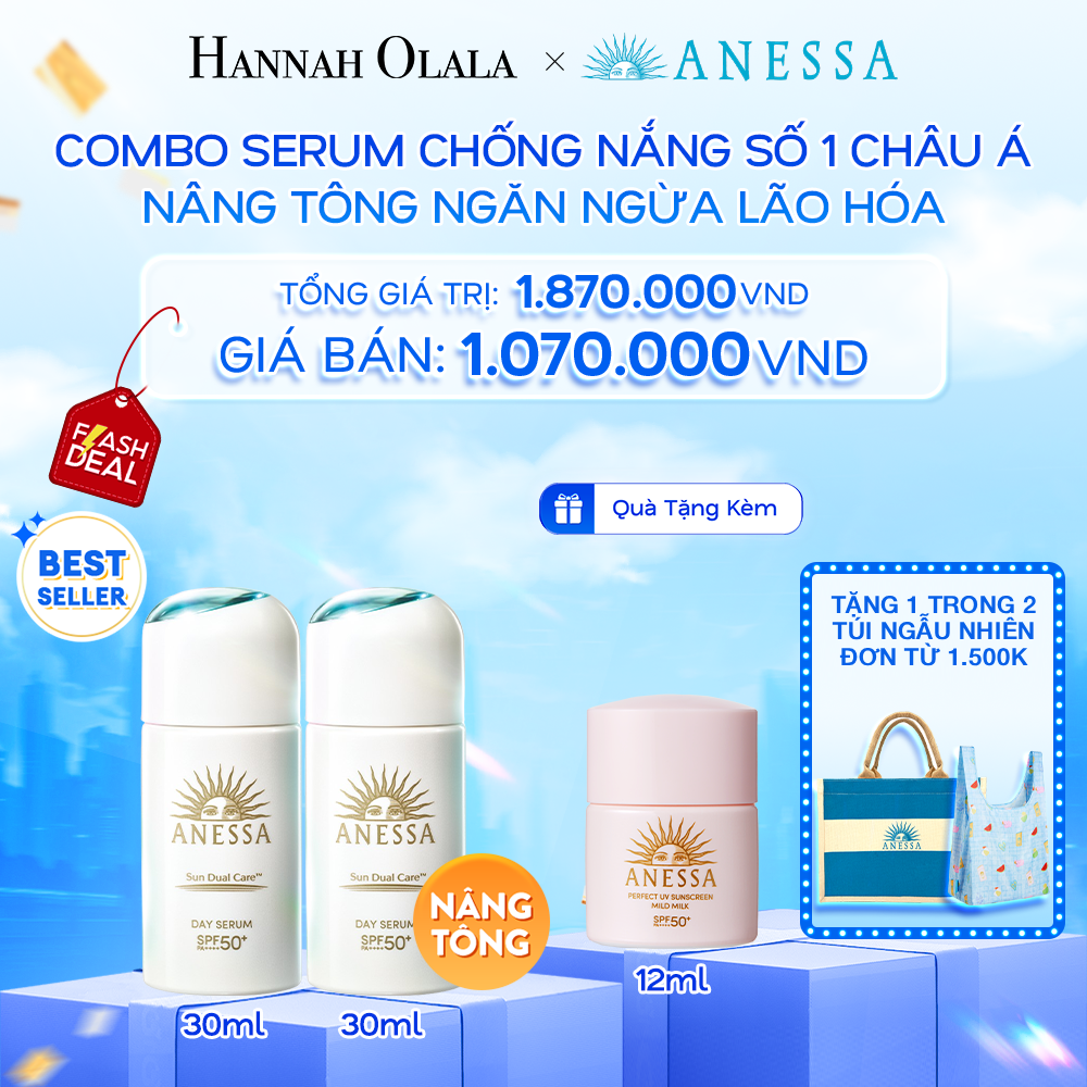  A24: DEAL 9: COMBO SERUM CHỐNG NẮNG DƯỠNG DA NÂNG TÔNG NGĂN NGỪA LÃO HÓA ANESSA DAY SERUM SPF50+ PA++++ 30MLX2 