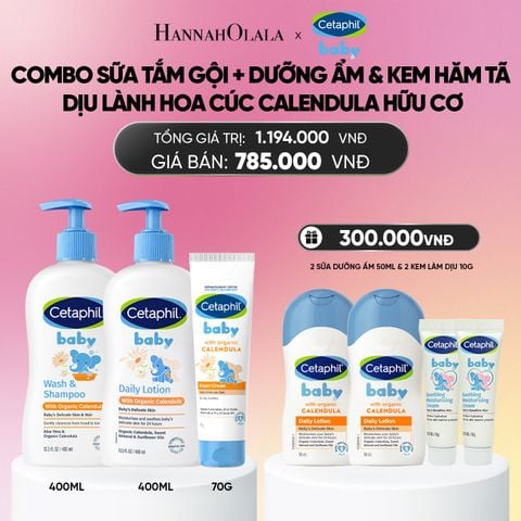  DEAL 10: BỘ SỮA TẮM GỘI 400ML + SỮA DƯỠNG ẨM 400ML + KEM CHỐNG HĂM TÃ 70G CETAPHIL BABY WITH ORGANIC CALENDULA_ A1926 