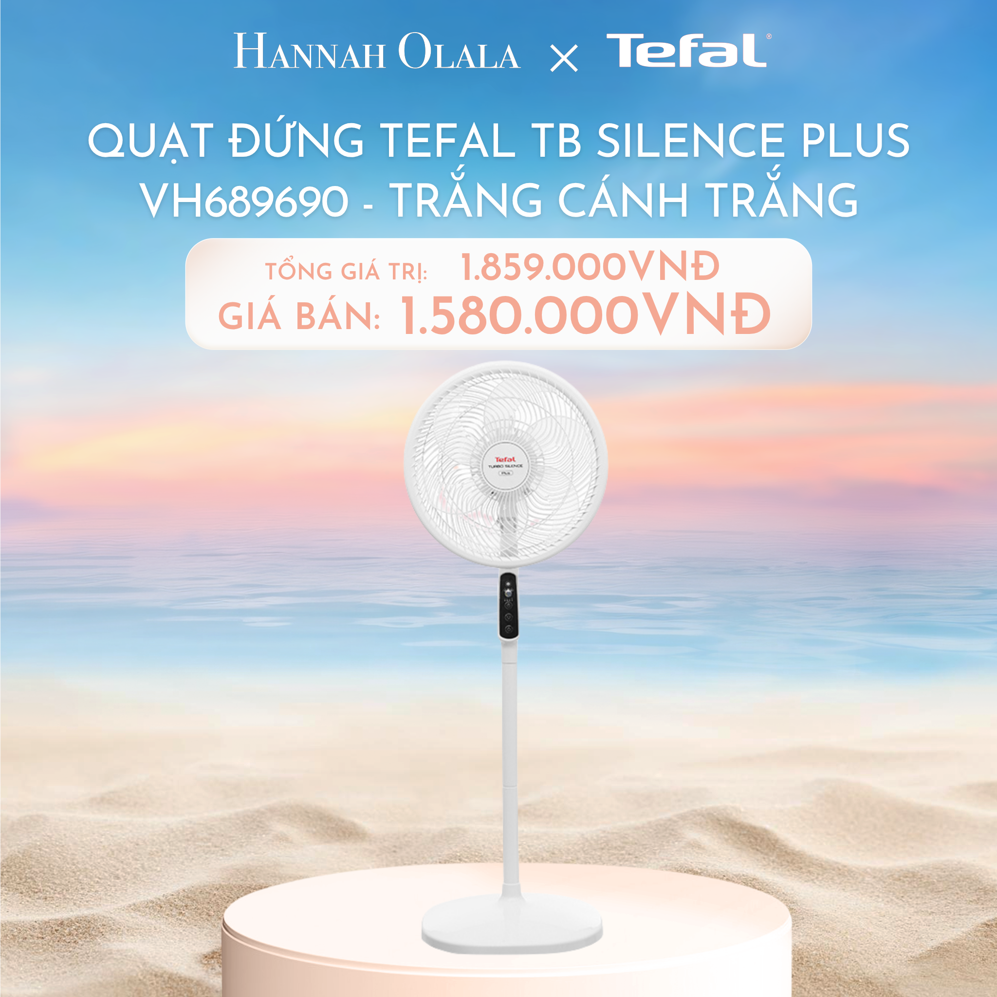 C1074_DEAL 11.1: QUẠT ĐỨNG TEFAL TB SILENCE PLUS VH689690 - TRẮNG CÁNH TRẮNG 