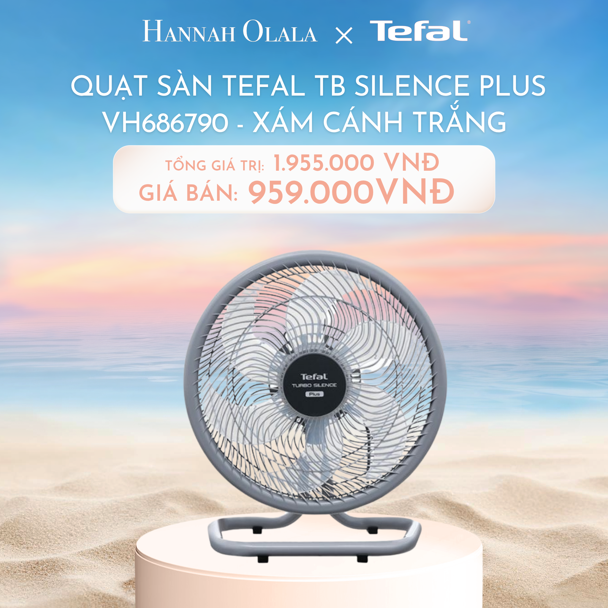  C1076_DEAL 11.3: QUẠT SÀN TEFAL TB SILENCE PLUS VH686790 - XÁM CÁNH TRẮNG 