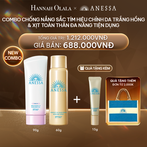  DEAL 12: COMBO GEL CHỐNG NẮNG DƯỠNG SÁNG NÂNG TÔNG & HIỆU CHỈNH SẮC TÍM ANESSA BRIGHTENING GEL SPF50+ PA++++ 90G + GOLD SPRAY 60G 