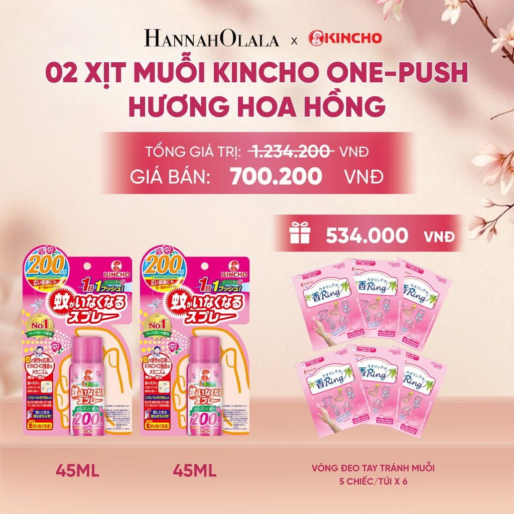  XỊT MUỖI KINCHO ONE-PUSH HƯƠNG HOA HỒNG - A603 