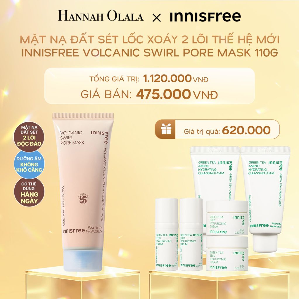  DEAL 11: MẶT NẠ ĐẤT SÉT LỐC XOÁY 2 LÕI THẾ HỆ MỚI INNISFREE VOLCANIC SWIRL PORE MASK 110G 