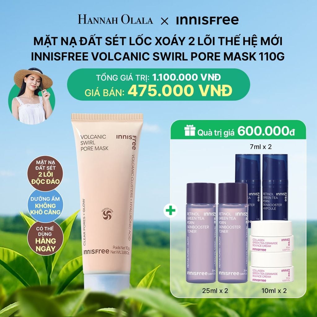  DEAL 11: MẶT NẠ ĐẤT SÉT LỐC XOÁY 2 LÕI THẾ HỆ MỚI INNISFREE VOLCANIC SWIRL PORE MASK 110G 
