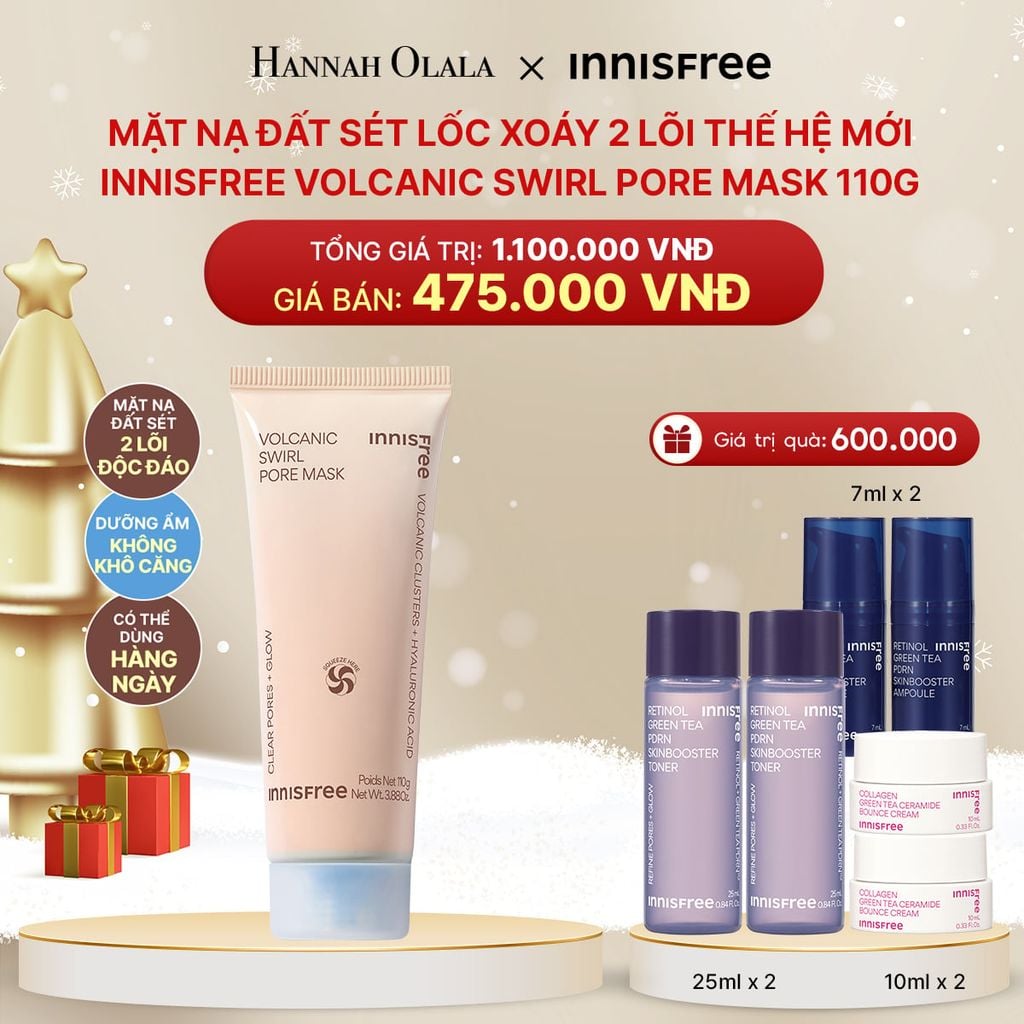  DEAL 11: MẶT NẠ ĐẤT SÉT LỐC XOÁY 2 LÕI THẾ HỆ MỚI INNISFREE VOLCANIC SWIRL PORE MASK 110G 