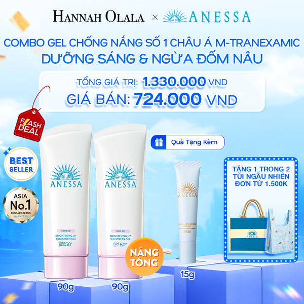  A2: DEAL 10: COMBO GEL CHỐNG NẮNG DƯỠNG SÁNG NÂNG TÔNG & HIỆU CHỈNH SẮC TÍM ANESSA BRIGHTENING GEL SPF50+ PA++++ 90GX2 