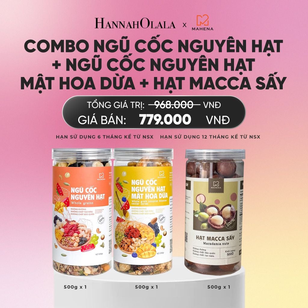  DEAL 11: COMBO NGŨ CỐC NGUYÊN HẠT 500G + NGŨ CỐC NGUYÊN HẠT MẬT HOA DỪA 500G + MACCA SẤY 500G_A1168 