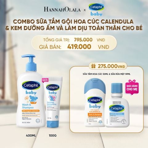  COMBO SỮA TẮM GỘI DỊU LÀNH CHO BÉ CETAPHIL BABY WASH & SHAMPOO VỚI HOA CÚC HỮU CƠ 400ML & KEM LÀM DỊU VÀ DƯỠNG ẨM CHO BÉ CETAPHIL BABY SOOTHING & MOISTURISING CREAM 100G DEAL 11: 