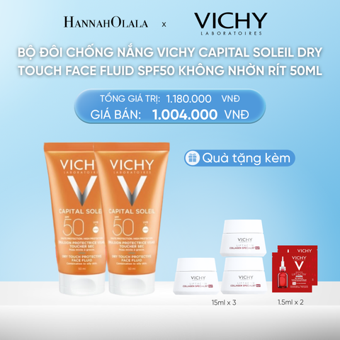  DEAL 11 BỘ ĐÔI CHỐNG NẮNG VICHY CAPITAL SOLEIL DRY TOUCH FACE FLUID SPF50 KHÔNG NHỜN RÍT 50ML 