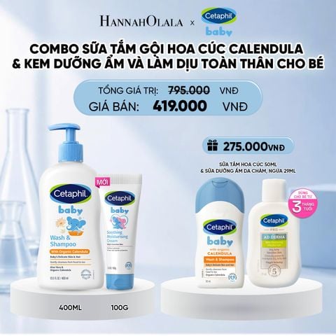  COMBO SỮA TẮM GỘI DỊU LÀNH CHO BÉ CETAPHIL BABY WASH & SHAMPOO VỚI HOA CÚC HỮU CƠ 400ML & KEM LÀM DỊU VÀ DƯỠNG ẨM CHO BÉ CETAPHIL BABY SOOTHING & MOISTURISING CREAM 100G DEAL 11: 