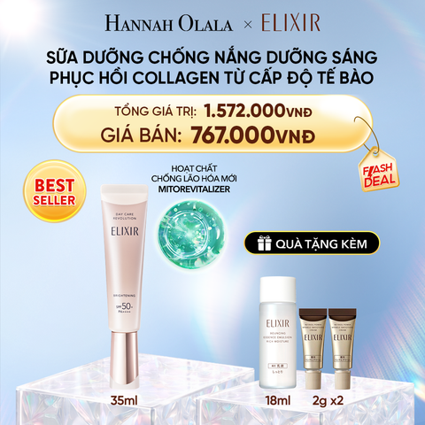  DEAL 11: [THẾ HỆ MỚI] KEM CHỐNG NẮNG DẠNG SỮA DƯỠNG SÁNG PHỤC HỒI COLLAGEN TỪ CẤP ĐỘ TẾ BÀO ELIXIR DAY CARE REVOLUTION SPF50+ 35ML 
