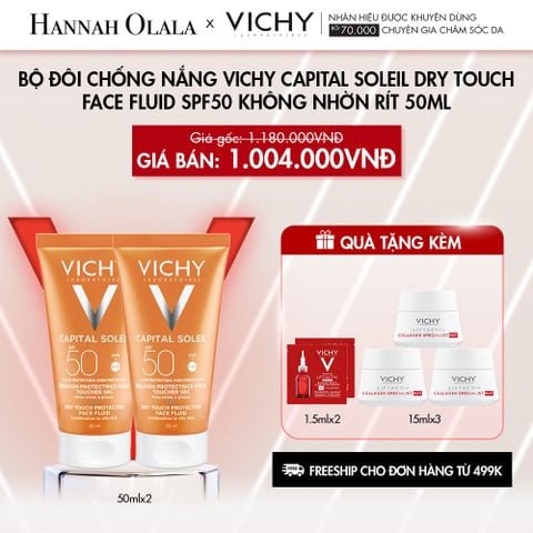  C36_DEAL 11: BỘ ĐÔI CHỐNG NẮNG VICHY CAPITAL SOLEIL DRY TOUCH FACE FLUID SPF50 KHÔNG NHỜN RÍT 50ML 