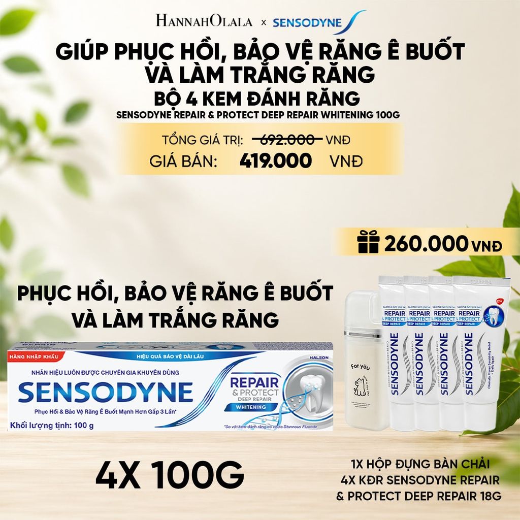  BỘ 4 KEM ĐÁNH RĂNG SENSODYNE REPAIR & PROTECT DEEP REPAIR WHITENING 100G PHỤC HỒI, BẢO VỆ RĂNG Ê BUỐT VÀ LÀM TRẮNG RĂNG 