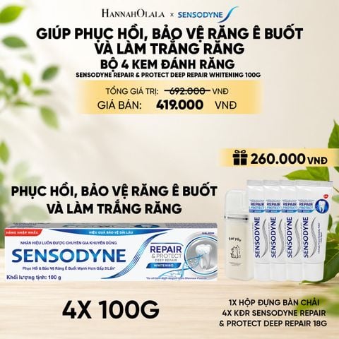  BỘ 4 KEM ĐÁNH RĂNG SENSODYNE REPAIR & PROTECT DEEP REPAIR WHITENING 100G PHỤC HỒI, BẢO VỆ RĂNG Ê BUỐT VÀ LÀM TRẮNG RĂNG 