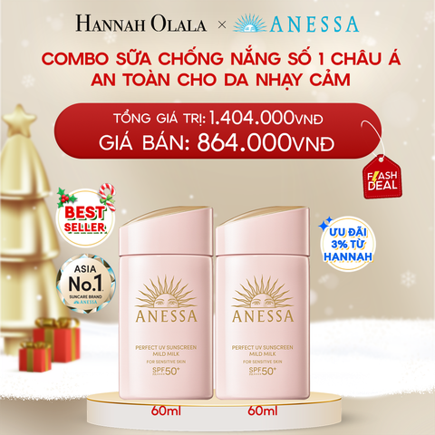  DEAL 11: COMBO SỮA CHỐNG NẮNG DƯỠNG DA DỊU NHẸ AN TOÀN CHO DA NHẠY CẢM VÀ TRẺ EM ANESSA MILD MILK SPF50+ PA++++ 60MLX2 