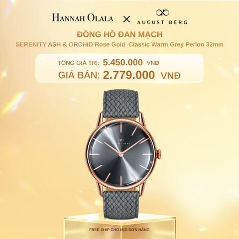  DEAL 11: ĐỒNG HỒ ĐAN MẠCH AUGUST BERG SERENITY - MẶT ASH & ORCHID XÁM 32MM, DÂY PERLON 