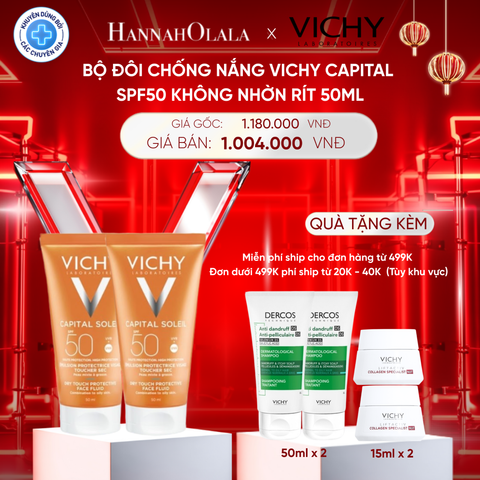  DEAL 11 BỘ ĐÔI CHỐNG NẮNG VICHY CAPITAL SOLEIL DRY TOUCH FACE FLUID SPF50 KHÔNG NHỜN RÍT 50ML 