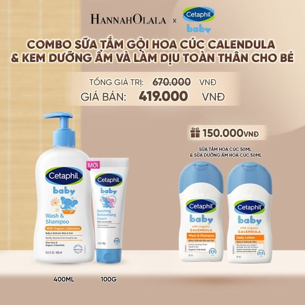  COMBO SỮA TẮM GỘI DỊU LÀNH CHO BÉ CETAPHIL BABY WASH & SHAMPOO VỚI HOA CÚC HỮU CƠ 400ML & KEM LÀM DỊU VÀ DƯỠNG ẨM CHO BÉ CETAPHIL BABY SOOTHING & MOISTURISING CREAM 100G DEAL 11: - A1190 