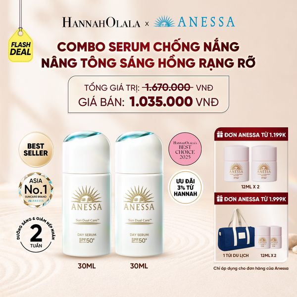  [FLASHSALE] COMBO SERUM CHỐNG NẮNG DƯỠNG DA NÂNG TÔNG NGĂN NGỪA LÃO HÓA ANESSA DAY SERUM SPF50+ PA++++ 30MLX2 - DEAL 11 