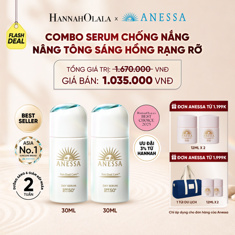  [FLASHSALE] COMBO SERUM CHỐNG NẮNG DƯỠNG DA NÂNG TÔNG NGĂN NGỪA LÃO HÓA ANESSA DAY SERUM SPF50+ PA++++ 30MLX2 - DEAL 11 