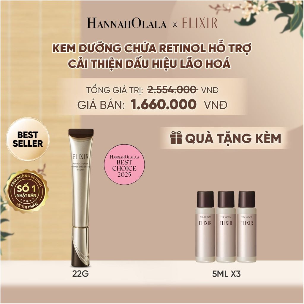  KEM DƯỠNG DA CẢI THIỆN 11 LOẠI NẾP NHĂN SÂU ELIXIR RETINOL POWER WRINKLE SMOOTHING CREAM 22G ( PHIÊN BẢN CẢI TIẾN MỚI) - DEAL 17 - A1270 