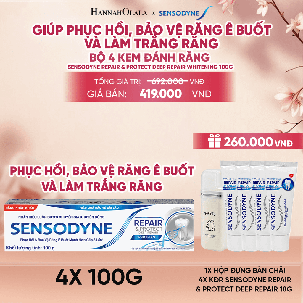  BỘ 4 KEM ĐÁNH RĂNG SENSODYNE REPAIR & PROTECT DEEP REPAIR WHITENING 100G PHỤC HỒI, BẢO VỆ RĂNG Ê BUỐT VÀ LÀM TRẮNG RĂNG - A982 