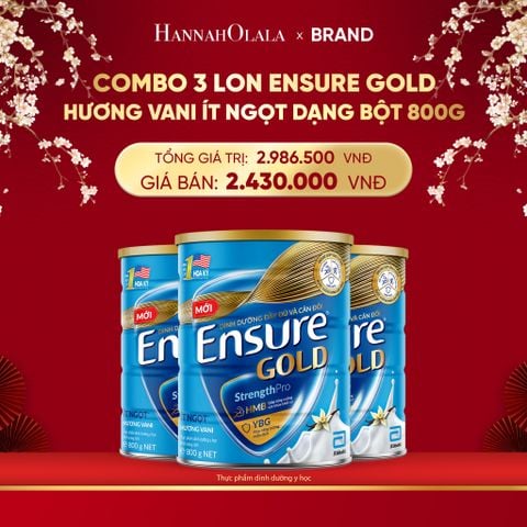  A30_DEAL 11: COMBO 3 LON ENSURE GOLD HƯƠNG VANI ÍT NGỌT DẠNG BỘT 800G 