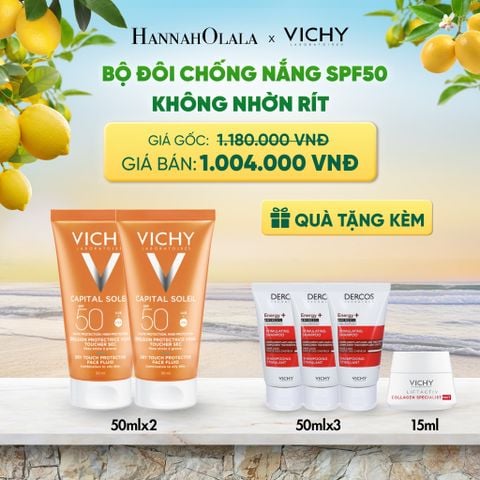  BỘ ĐÔI CHỐNG NẮNG VICHY CAPITAL SOLEIL DRY TOUCH FACE FLUID SPF50 KHÔNG NHỜN RÍT 50ML DEAL 11 