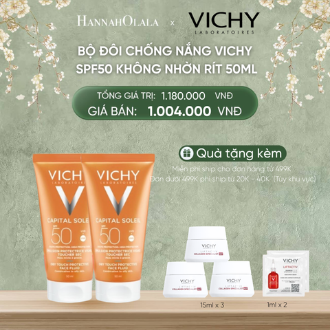  DEAL 11 BỘ ĐÔI CHỐNG NẮNG VICHY CAPITAL SOLEIL DRY TOUCH FACE FLUID SPF50 KHÔNG NHỜN RÍT 50ML 