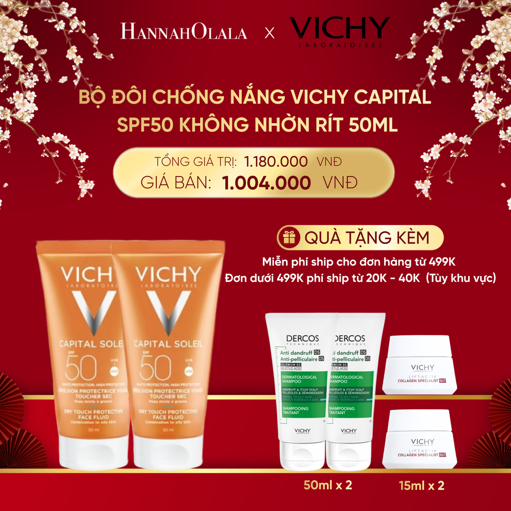  DEAL 11 BỘ ĐÔI CHỐNG NẮNG VICHY CAPITAL SOLEIL DRY TOUCH FACE FLUID SPF50 KHÔNG NHỜN RÍT 50ML 
