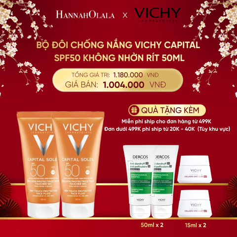  DEAL 11 BỘ ĐÔI CHỐNG NẮNG VICHY CAPITAL SOLEIL DRY TOUCH FACE FLUID SPF50 KHÔNG NHỜN RÍT 50ML 