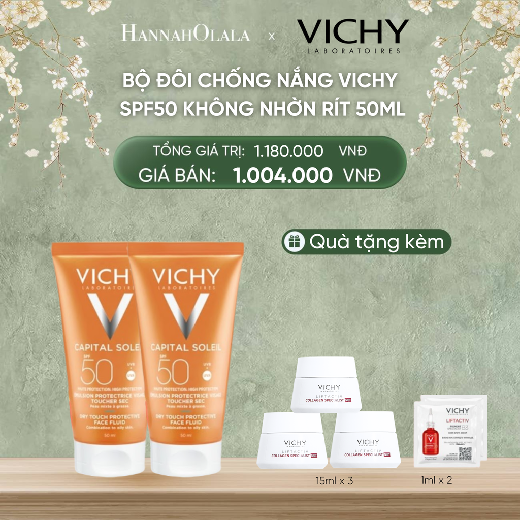 DEAL 11 BỘ ĐÔI CHỐNG NẮNG VICHY CAPITAL SOLEIL DRY TOUCH FACE FLUID SPF50 KHÔNG NHỜN RÍT 50ML 