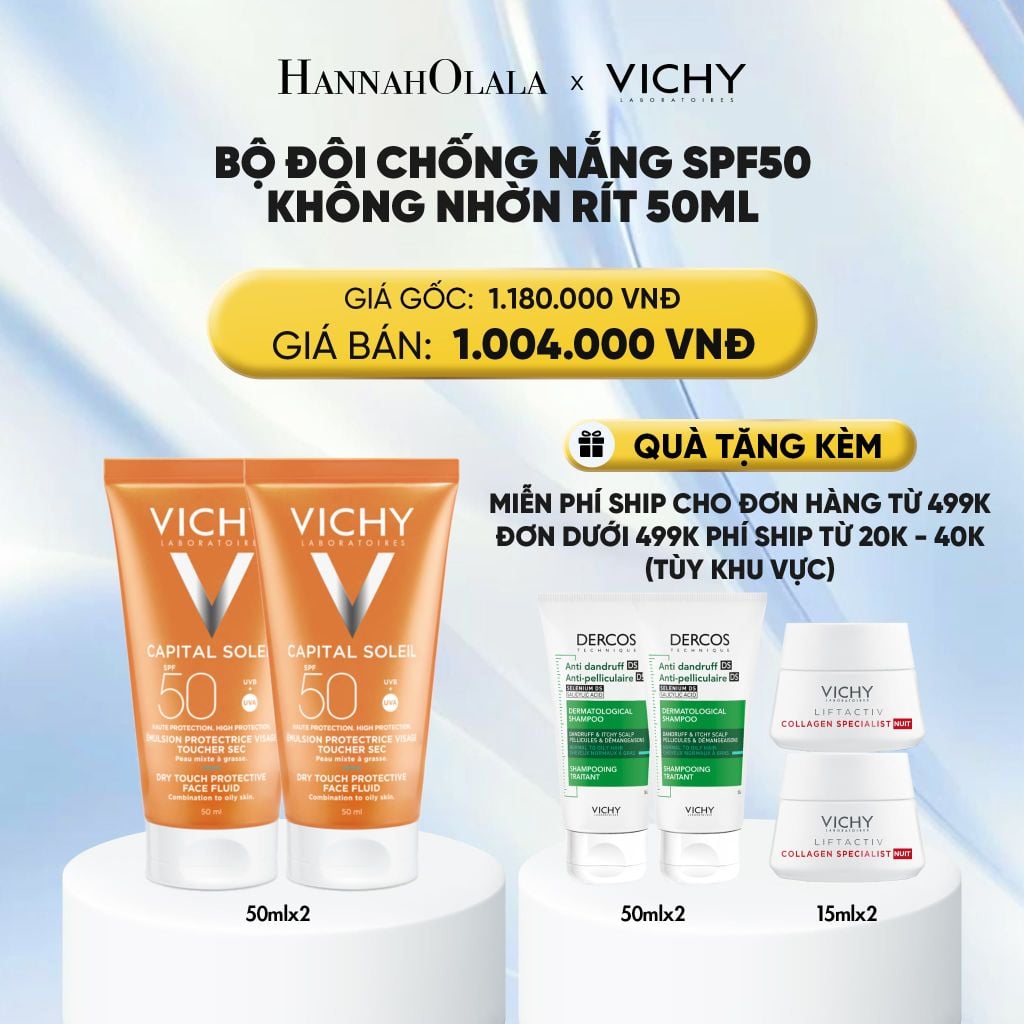  BỘ ĐÔI CHỐNG NẮNG VICHY CAPITAL SOLEIL DRY TOUCH FACE FLUID SPF50 KHÔNG NHỜN RÍT 50ML - DEAL 11 : 