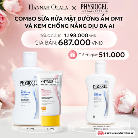  E854: DEAL 11: BỘ ĐÔI LÀM SẠCH VÀ CHỐNG NẮNG PHYSIOGEL: SỮA RỬA MẶT 150ML VÀ KEM CHỐNG NẮNG DƯỠNG ẨM VÀ LÀM DỊU DA PHYSIOGEL RED SOOTHING AI 40ml 