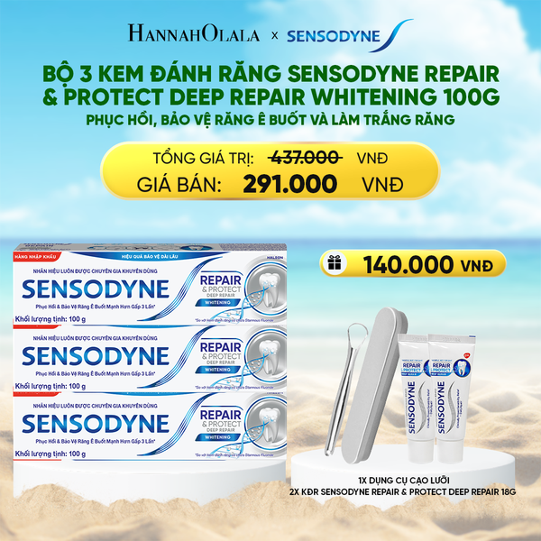  BỘ 3 KEM ĐÁNH RĂNG SENSODYNE REPAIR & PROTECT DEEP REPAIR WHITENING 100G PHỤC HỒI, BẢO VỆ RĂNG Ê BUỐT VÀ LÀM TRẮNG RĂNG 