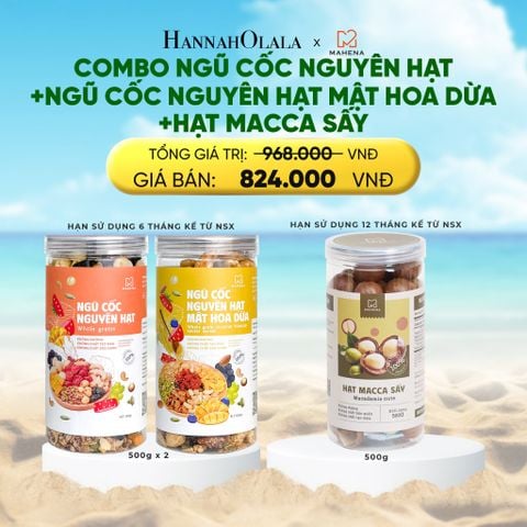  A898_DEAL 11: COMBO NGŨ CỐC NGUYÊN HẠT 500G + NGŨ CỐC NGUYÊN HẠT MẬT HOA DỪA 500G + MACCA SẤY 500G 