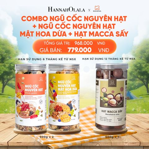  COMBO NGŨ CỐC NGUYÊN HẠT 500G + NGŨ CỐC NGUYÊN HẠT MẬT HOA DỪA 500G + MACCA SẤY 500G - DEAL 11: 