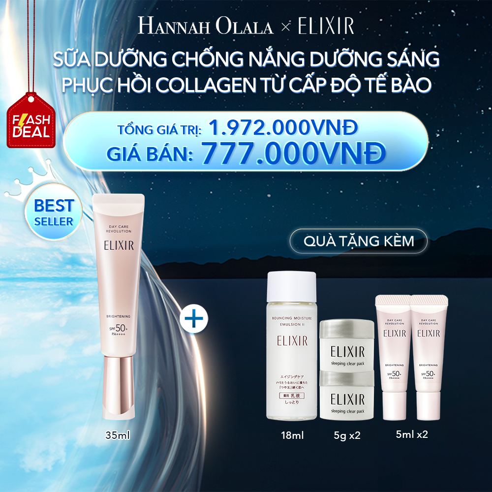  A43_[FLASH DEAL] DEAL 11: SỮA CHỐNG NẮNG DƯỠNG SÁNG PHỤC HỒI COLLAGEN TỪ CẤP ĐỘ TẾ BÀO ELIXIR DAY CARE REVOLUTION SPF50+ 35ML 