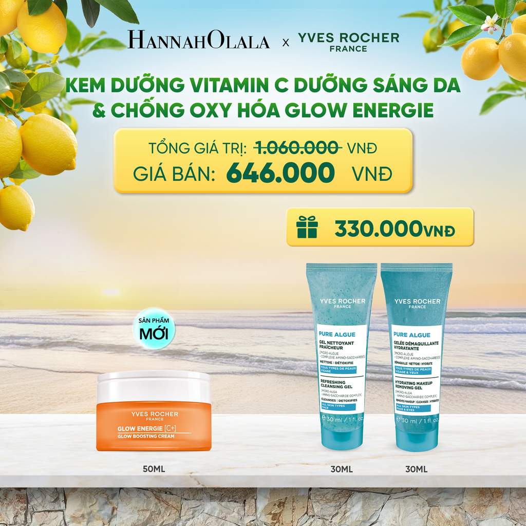  KEM DƯỠNG VITAMIN C DƯỠNG SÁNG DA VÀ CHỐNG OXY HÓA GLOW ENERGIE TẶNG MINI GEL TẨY TRANG + SỮA RỬA MẶT 