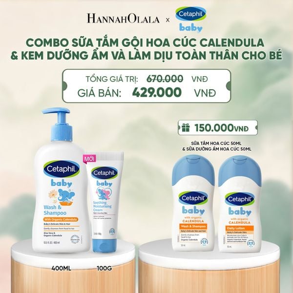  COMBO SỮA TẮM GỘI DỊU LÀNH CHO BÉ CETAPHIL BABY WASH & SHAMPOO VỚI HOA CÚC HỮU CƠ 400ML & KEM LÀM DỊU VÀ DƯỠNG ẨM CHO BÉ CETAPHIL BABY SOOTHING & MOISTURISING CREAM 100G DEAL 11: - A1292 