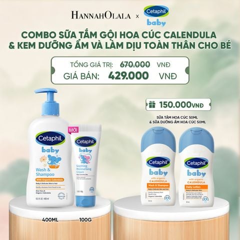  COMBO SỮA TẮM GỘI DỊU LÀNH CHO BÉ CETAPHIL BABY WASH & SHAMPOO VỚI HOA CÚC HỮU CƠ 400ML & KEM LÀM DỊU VÀ DƯỠNG ẨM CHO BÉ CETAPHIL BABY SOOTHING & MOISTURISING CREAM 100G DEAL 11: - A1292 